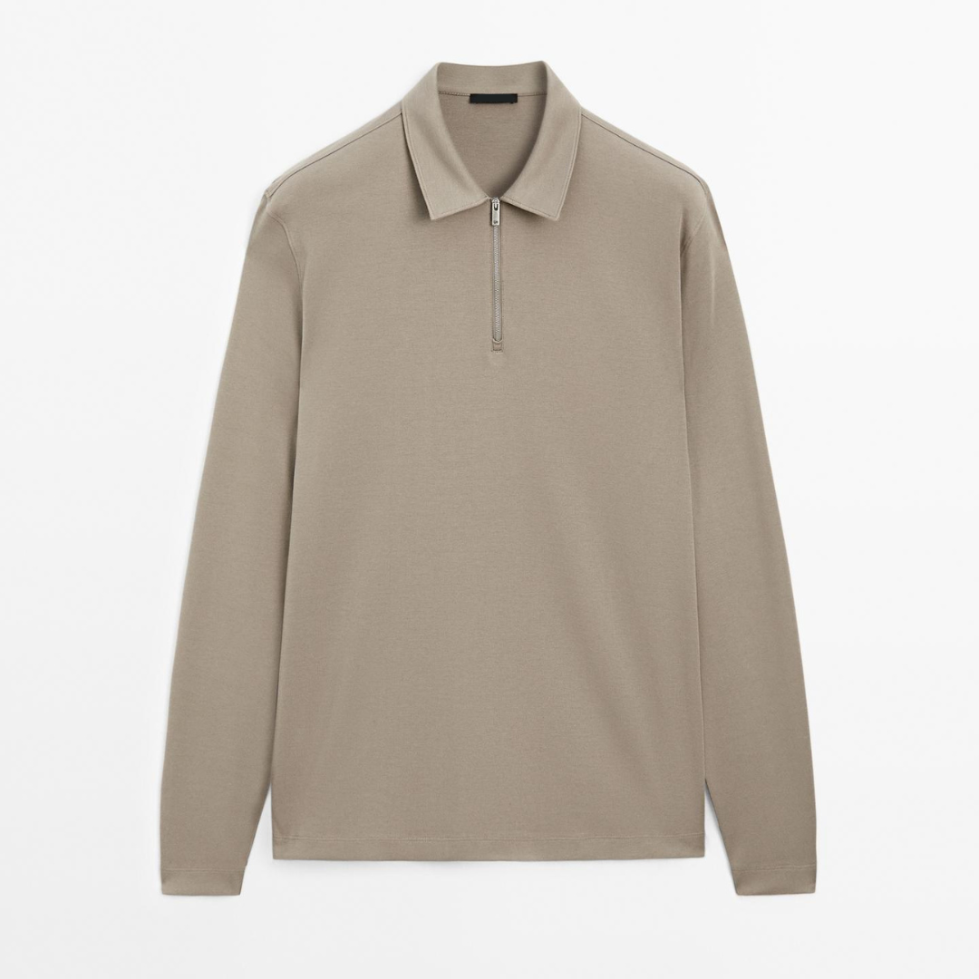 Long Sleeve Zip-Up Polo Shirt