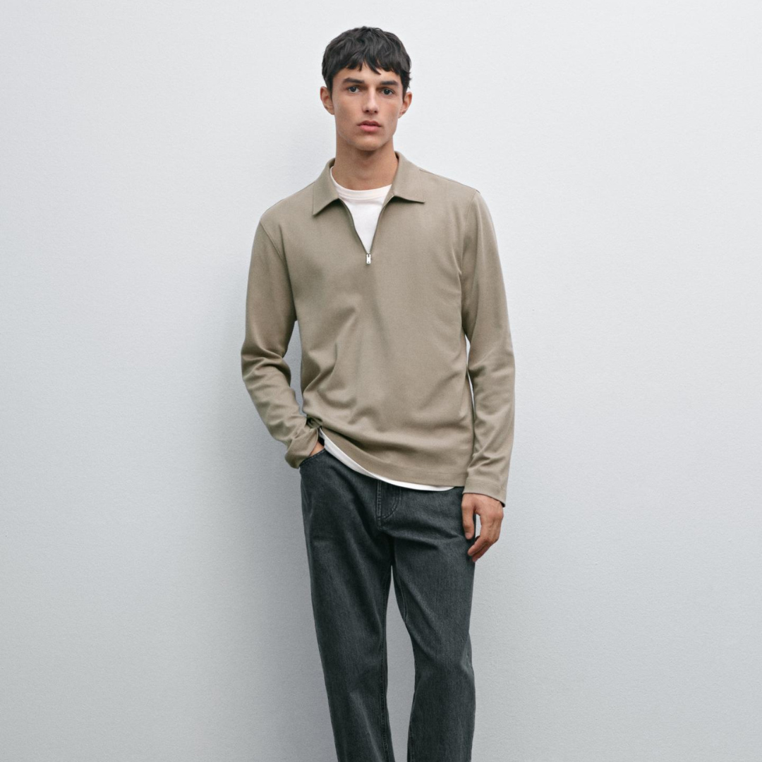 Long Sleeve Zip-Up Polo Shirt