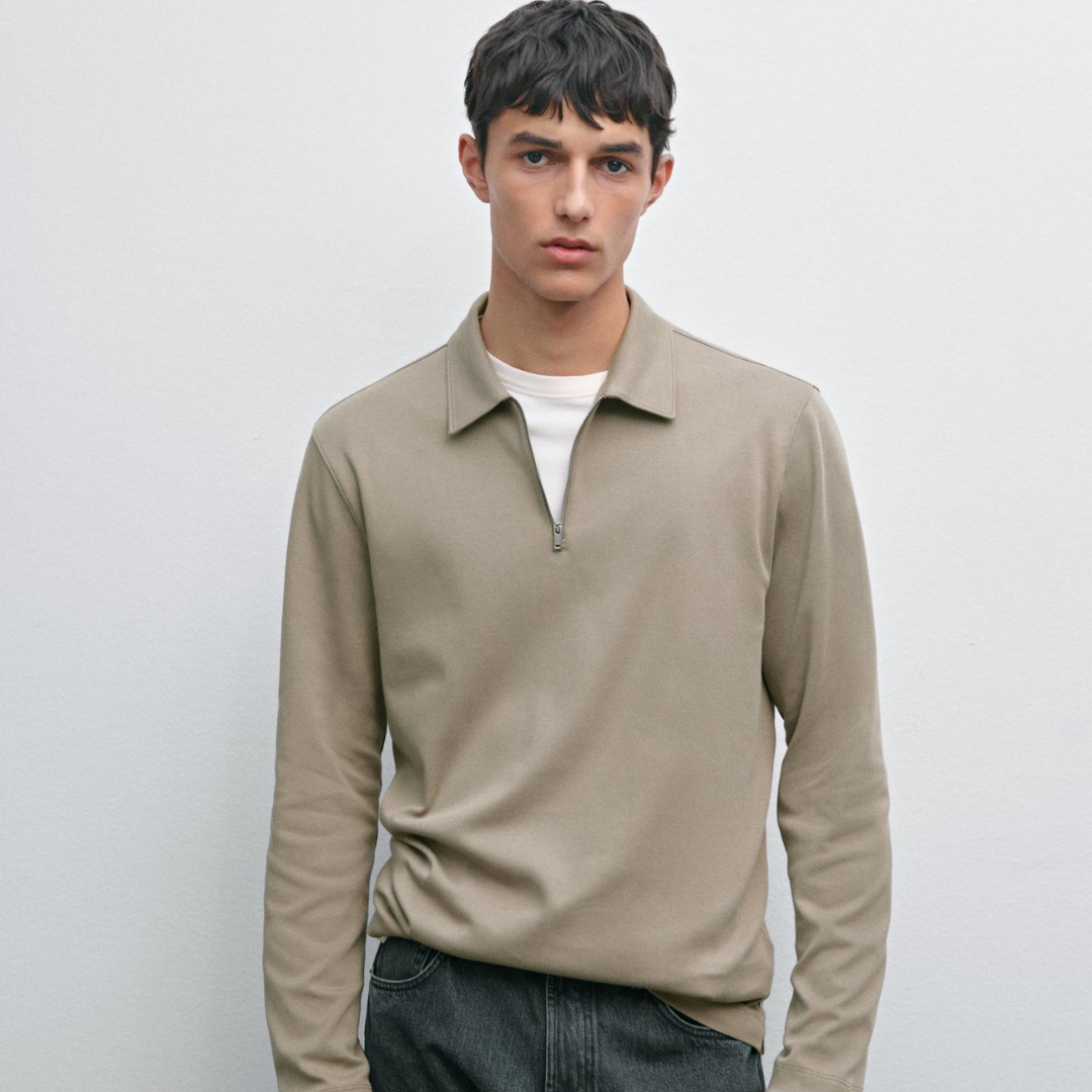 Long Sleeve Zip-Up Polo Shirt