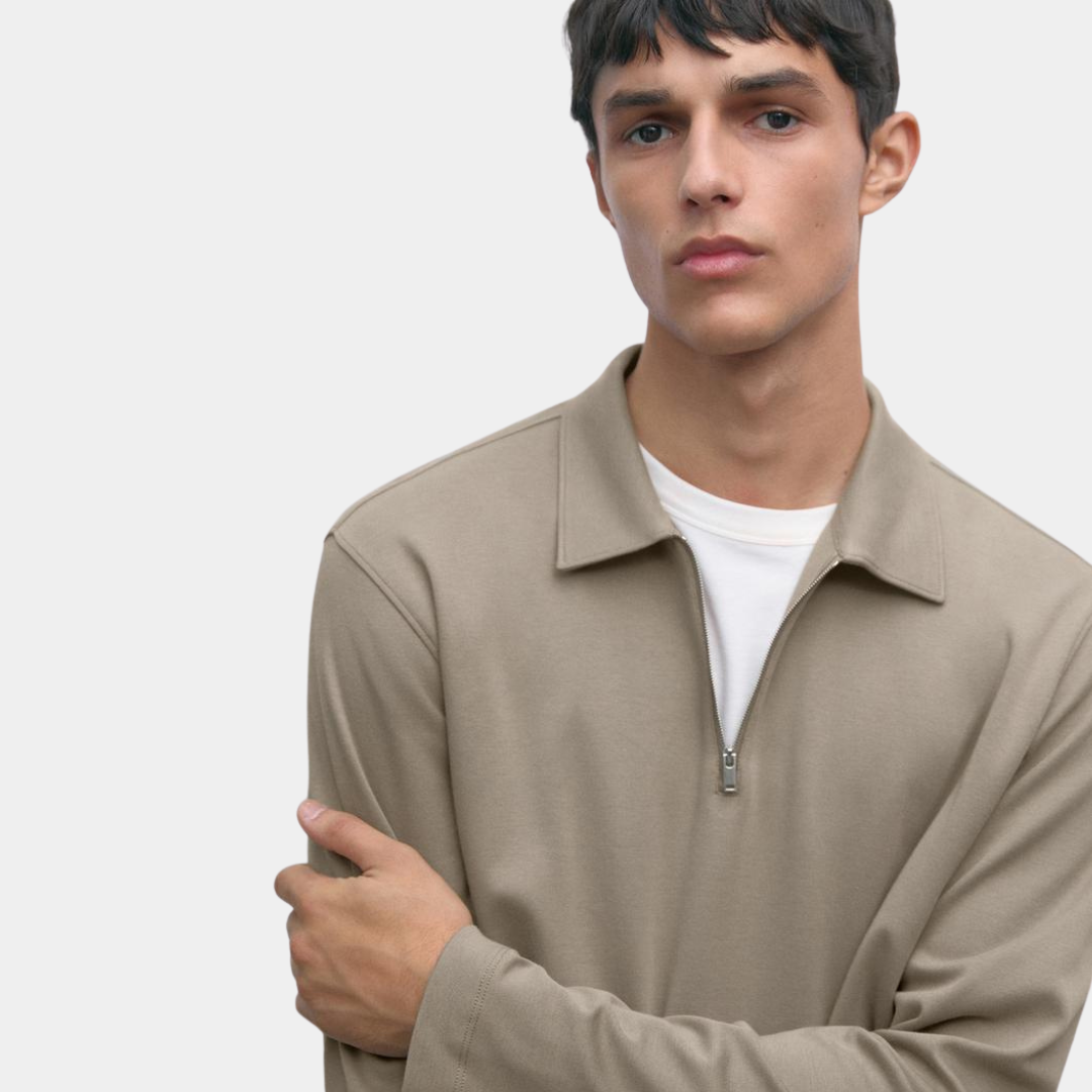 Long Sleeve Zip-Up Polo Shirt